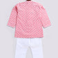 Infant Boy's Pink And White Cotton Kurta Pyjama Set