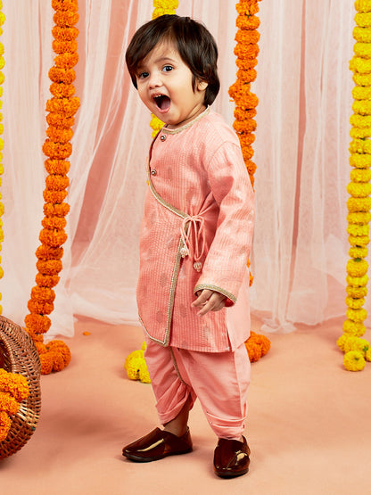 Infant Boy's Pink Silk Blend Kurta And Dhoti Set