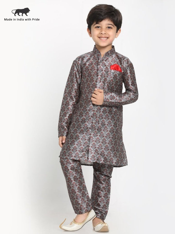 Boys Silk Blend Digital Printed Kurta and Pyjama Set