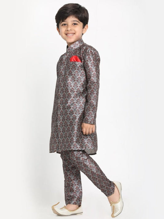 Boys Silk Blend Digital Printed Kurta and Pyjama Set