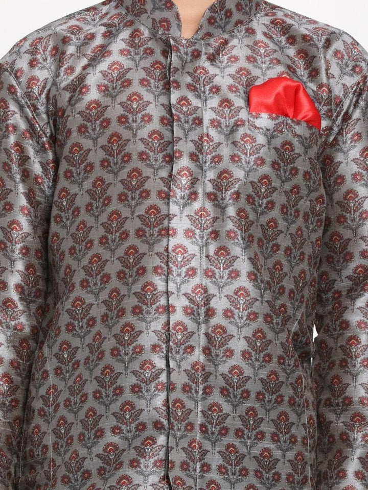 Boys Silk Blend Digital Printed Kurta and Pyjama Set