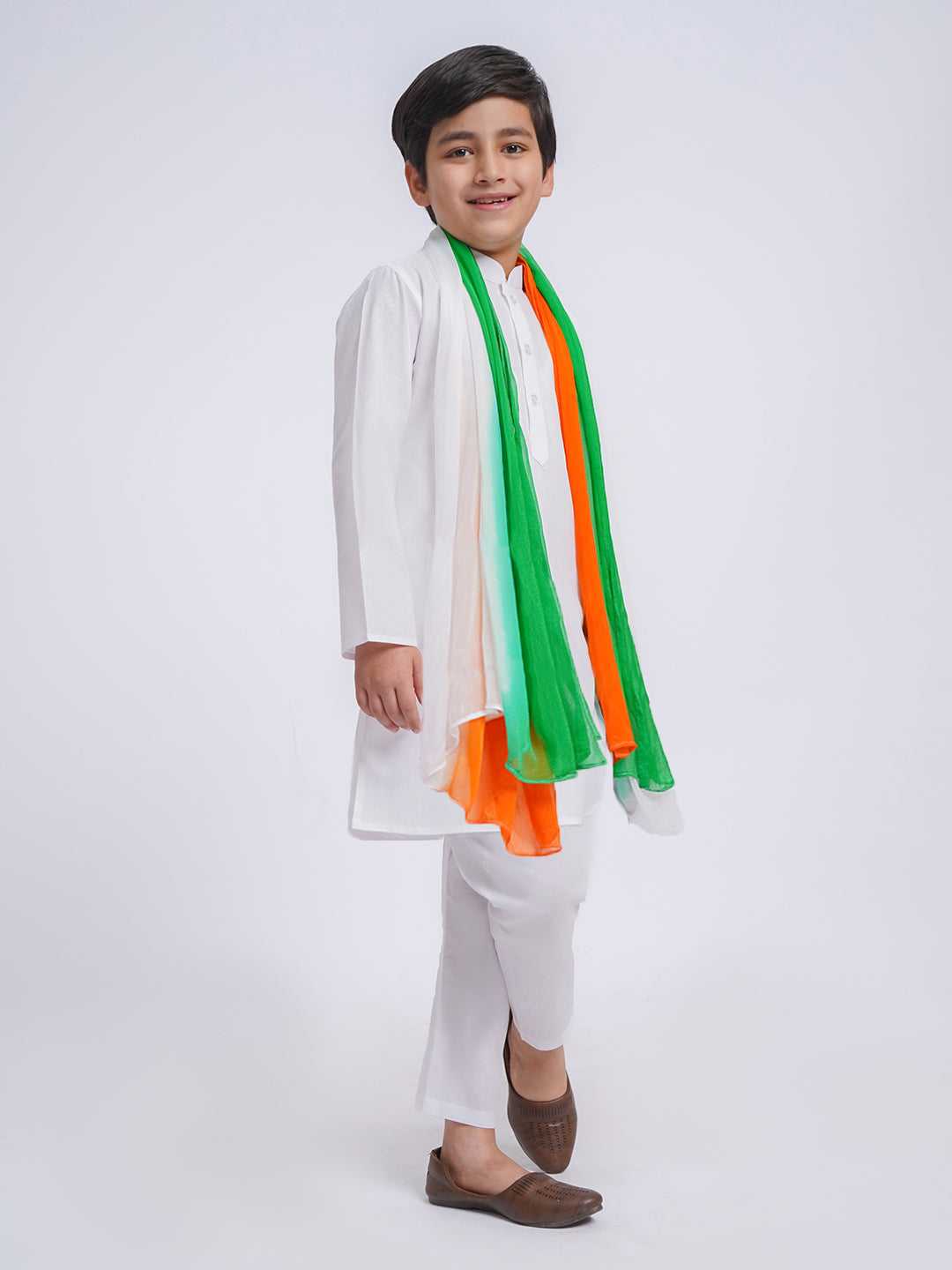 Boy's' White Pure Cotton Kurta, Pyjama & Dupatta Set