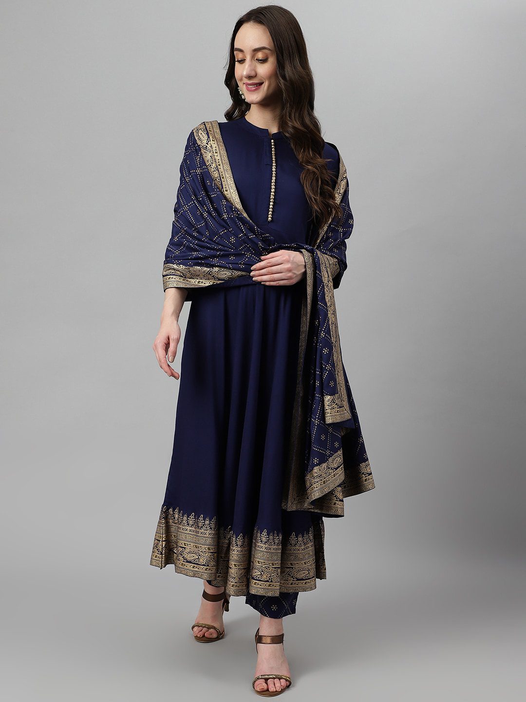 Women Blue Ethnic Motifs Printed Kurta with Palazzos & Dupatta