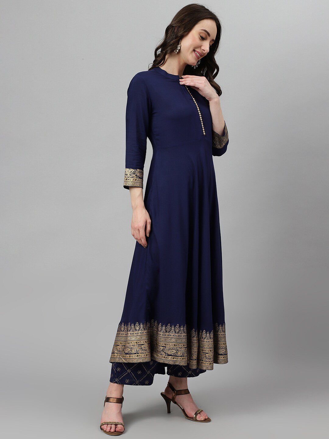 Women Blue Ethnic Motifs Printed Kurta with Palazzos & Dupatta