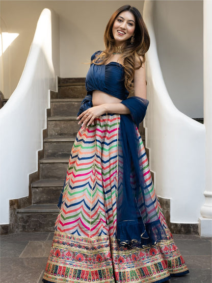 Multicolored Printed Lehenga Set