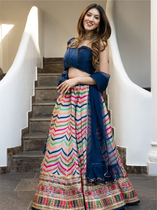 Multicolored Printed Lehenga Set