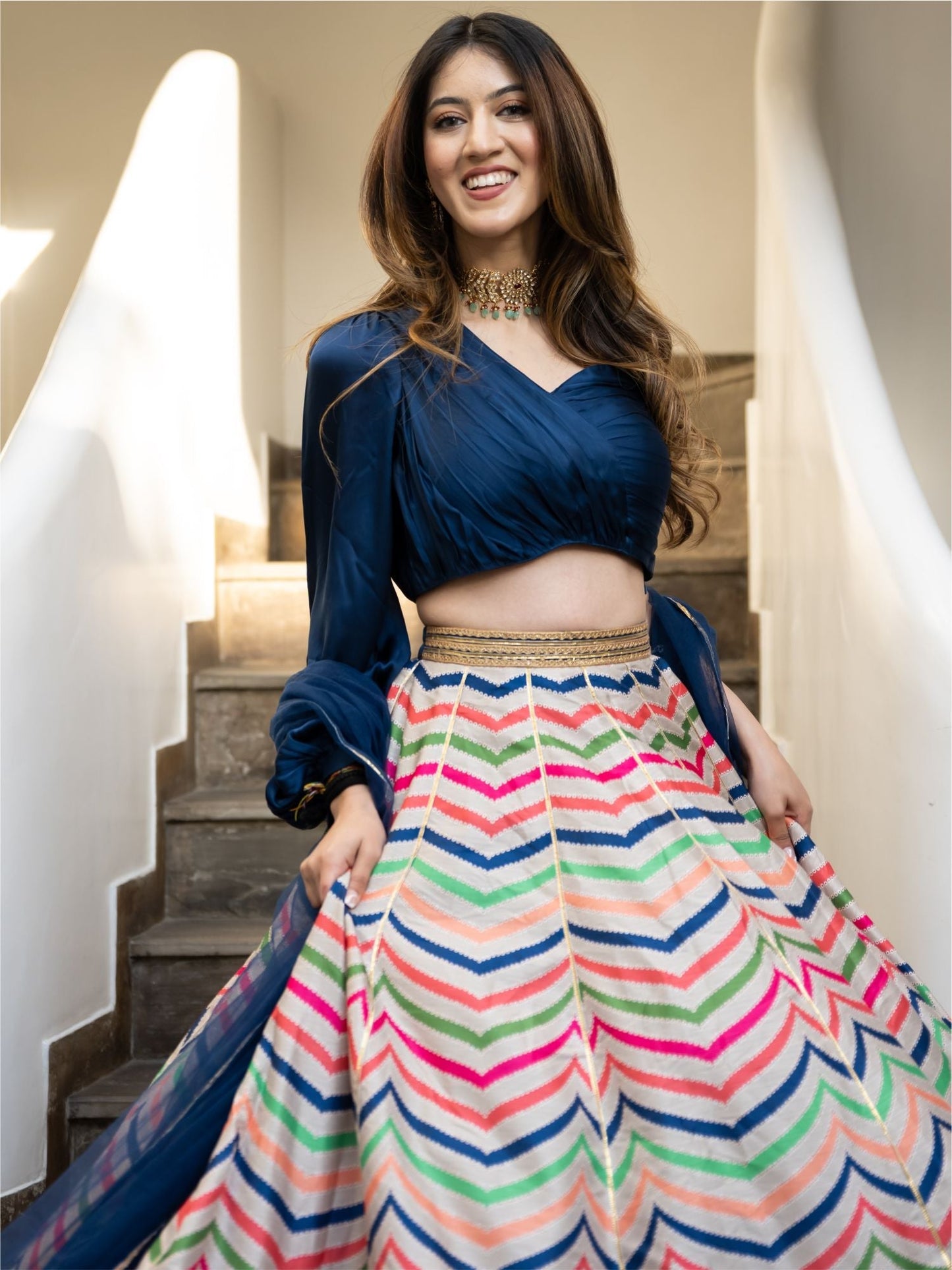 Multicolored Printed Lehenga Set