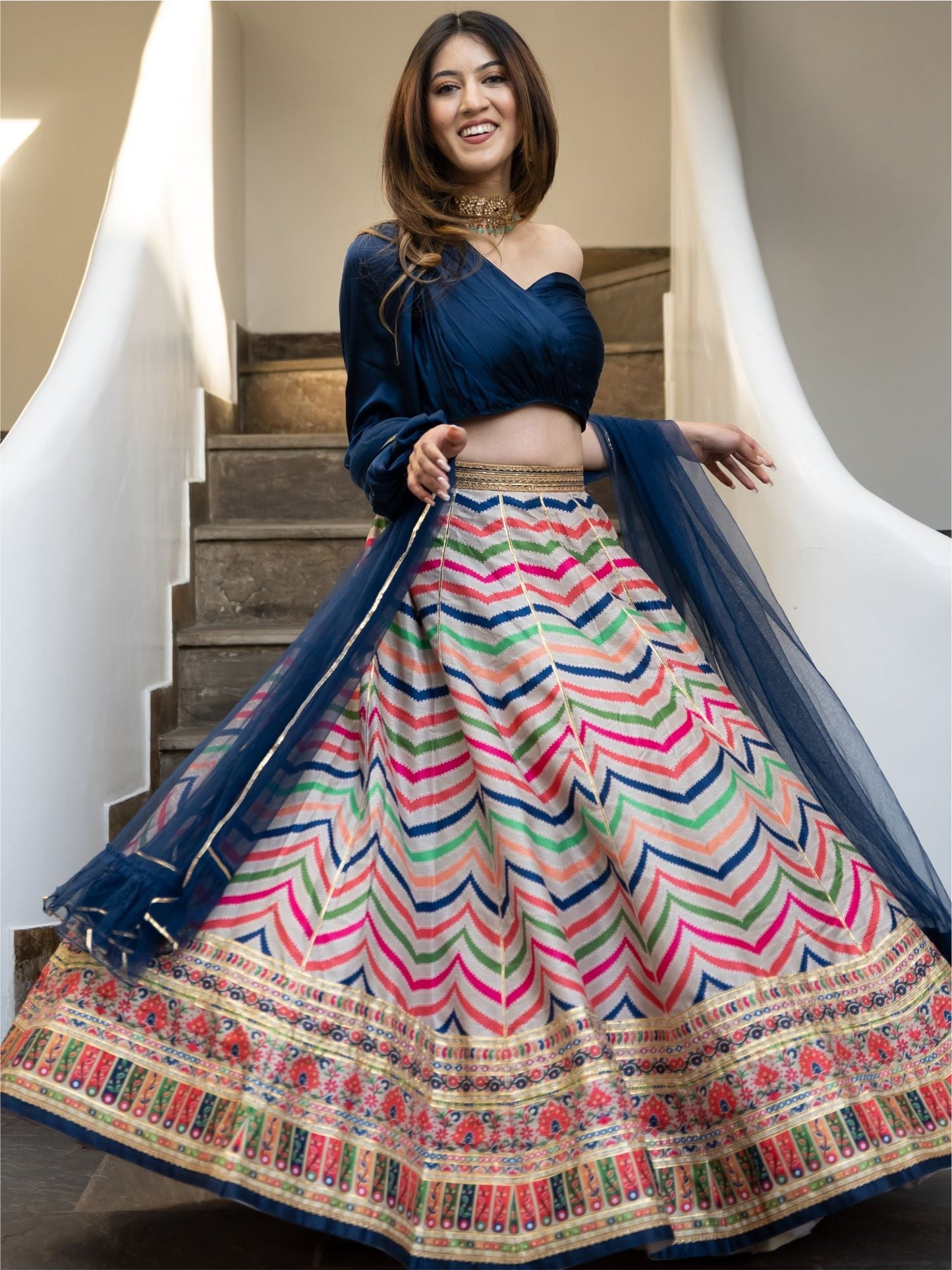 Multicolored Printed Lehenga Set