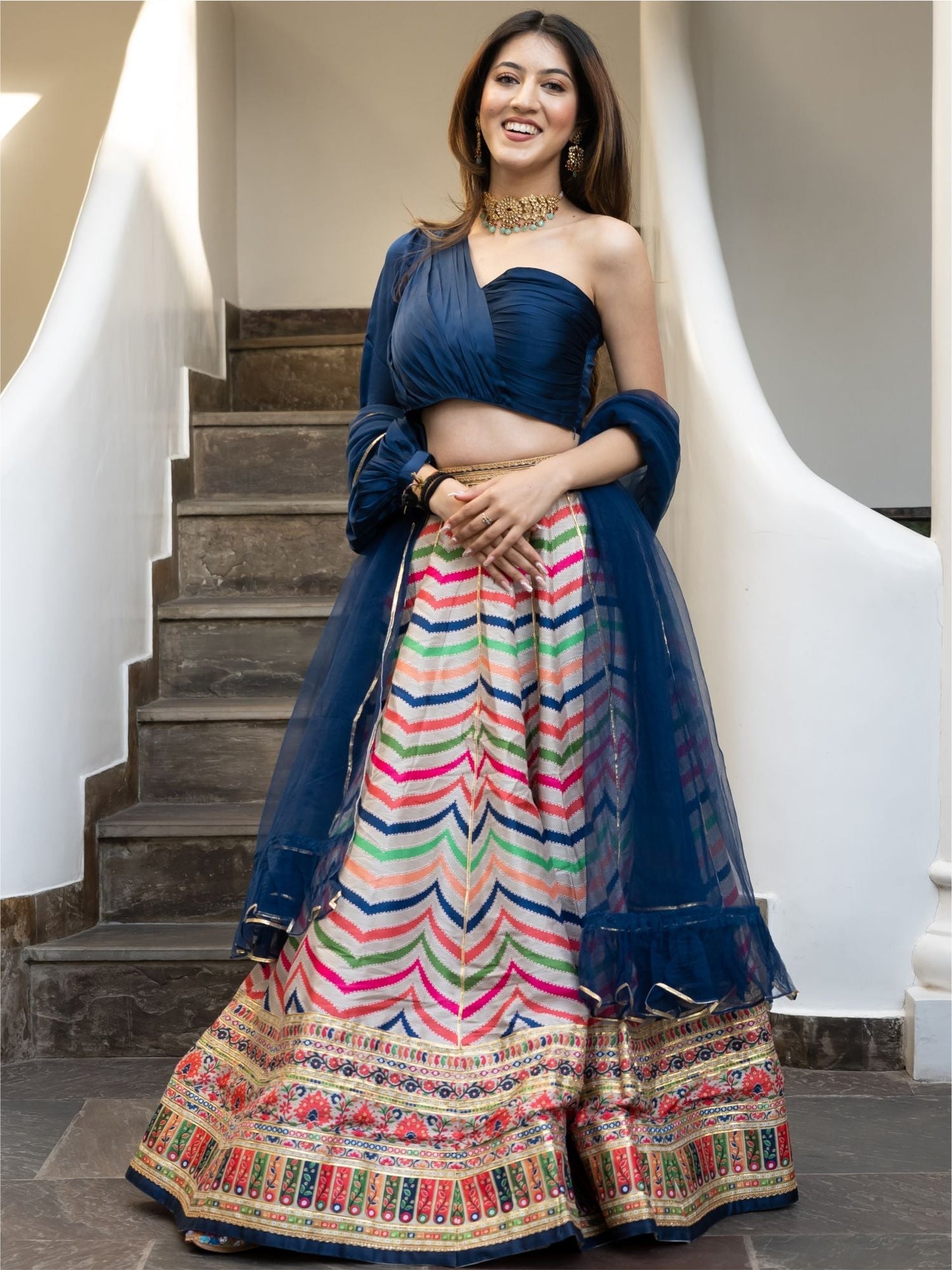 Multicolored Printed Lehenga Set