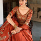 Attractive Orange Thread Embroidery Silk Wedding Wear Lehenga Choli