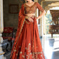 Attractive Orange Thread Embroidery Silk Wedding Wear Lehenga Choli
