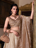 Enchanting Golden Sequins Organza Wedding Lehenga Choli With Dupatta