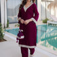 Wine Maroon Velvet Embellished Kurta Pant Set with Potli Festive & Wedding Wear for Women