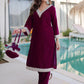 Wine Maroon Velvet Embellished Kurta Pant Set with Potli Festive & Wedding Wear for Women