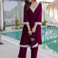 Wine Maroon Velvet Embellished Kurta Pant Set with Potli Festive & Wedding Wear for Women