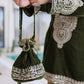 Olive Green Velvet Embroidered Kurta Pant Set with Potli Bag Festive & Wedding Wear for Women
