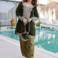 Olive Green Velvet Embroidered Kurta Pant Set with Potli Bag Festive & Wedding Wear for Women