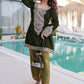 Olive Green Velvet Embroidered Kurta Pant Set with Potli Bag Festive & Wedding Wear for Women