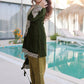 Olive Green Velvet Embroidered Kurta Pant Set with Potli Bag Festive & Wedding Wear for Women