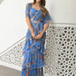 Blue & Brown Floral Printed Ruffled Ready To Wear Saree