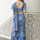 Blue & Brown Floral Printed Ruffled Ready To Wear Saree