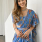 Blue & Brown Floral Printed Ruffled Ready To Wear Saree