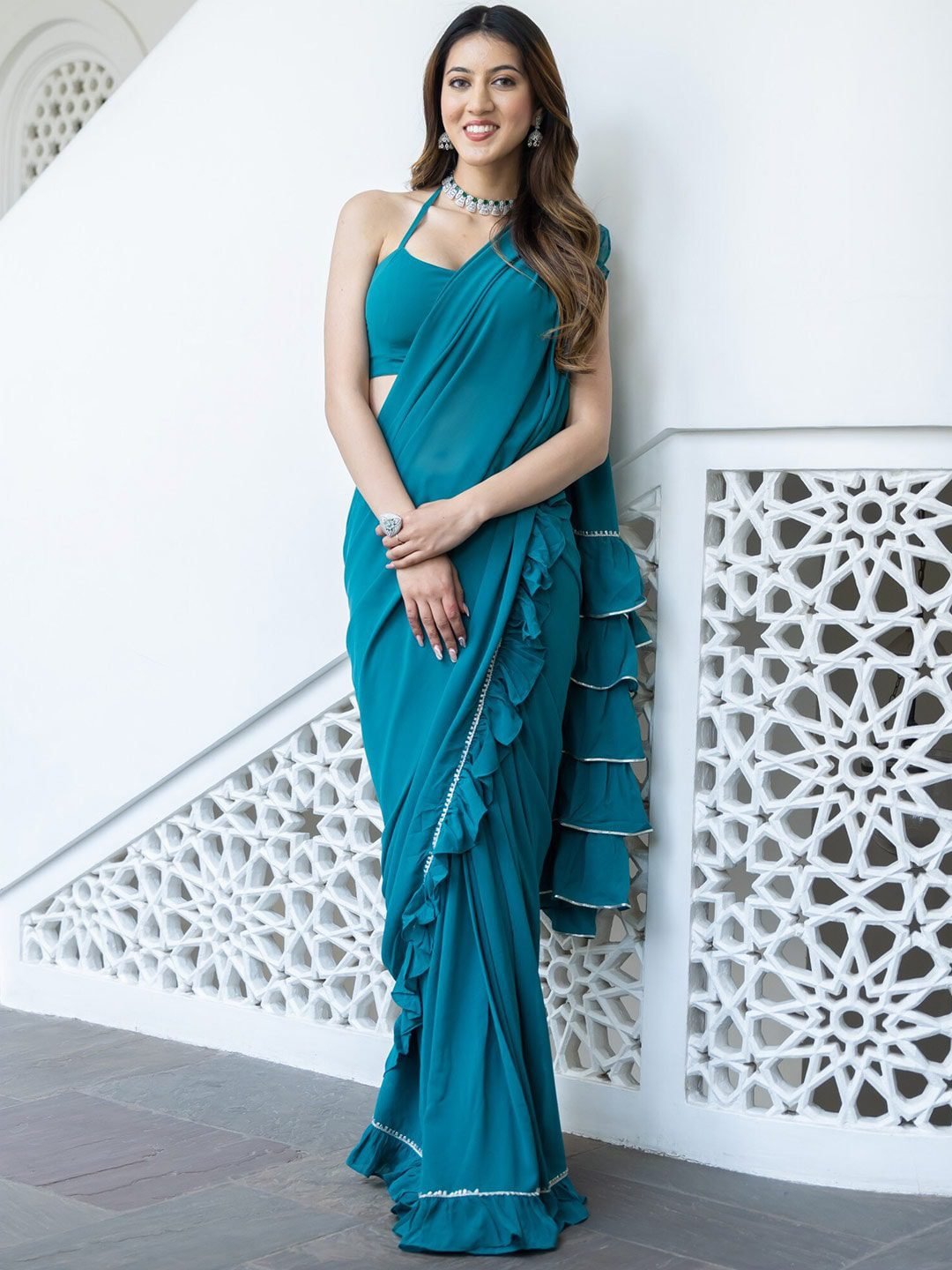 Lavanya The Label Blue Solid Ready to Wear Saree