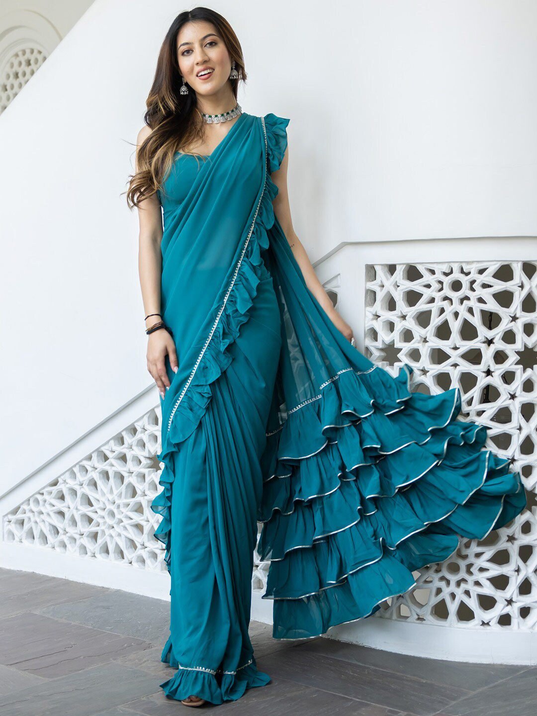 Lavanya The Label Blue Solid Ready to Wear Saree