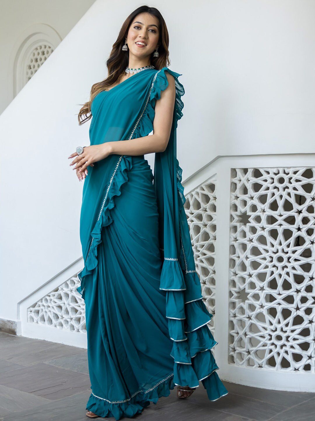 Lavanya The Label Blue Solid Ready to Wear Saree