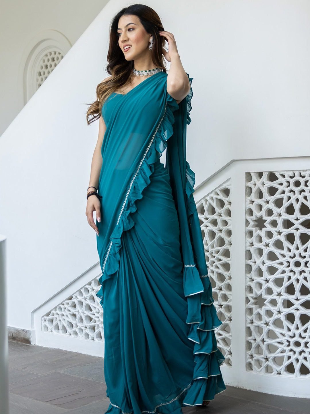 Lavanya The Label Blue Solid Ready to Wear Saree