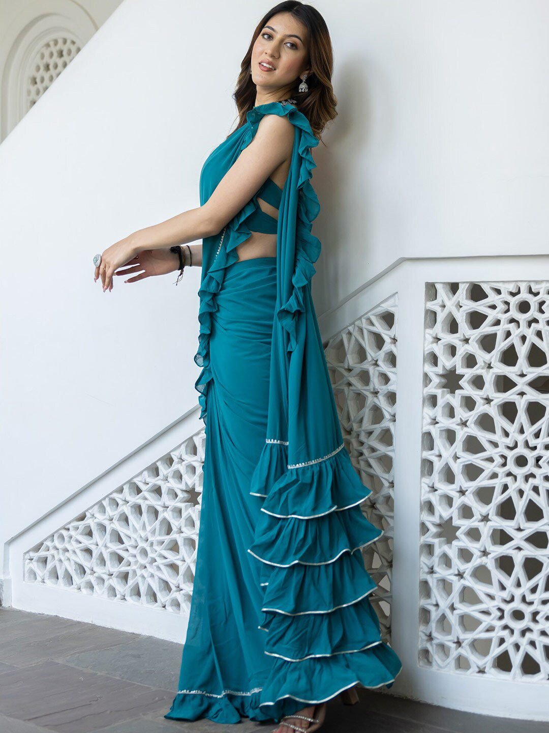 Lavanya The Label Blue Solid Ready to Wear Saree