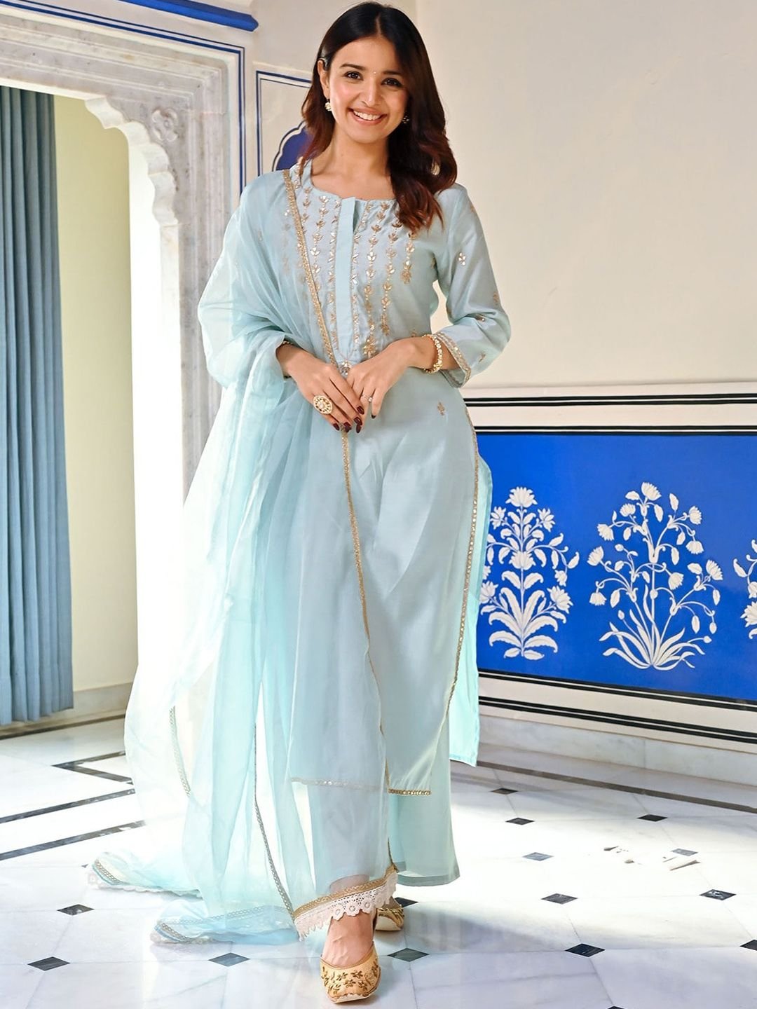 Lavanya The Label Ethnic Motifs Embroidered Pure Silk Kurta With Trousers & Dupatta
