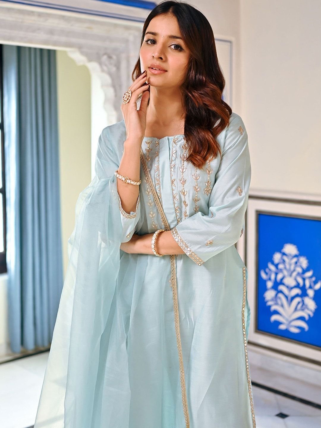 Lavanya The Label Ethnic Motifs Embroidered Pure Silk Kurta With Trousers & Dupatta
