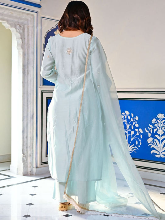 Lavanya The Label Ethnic Motifs Embroidered Pure Silk Kurta With Trousers & Dupatta