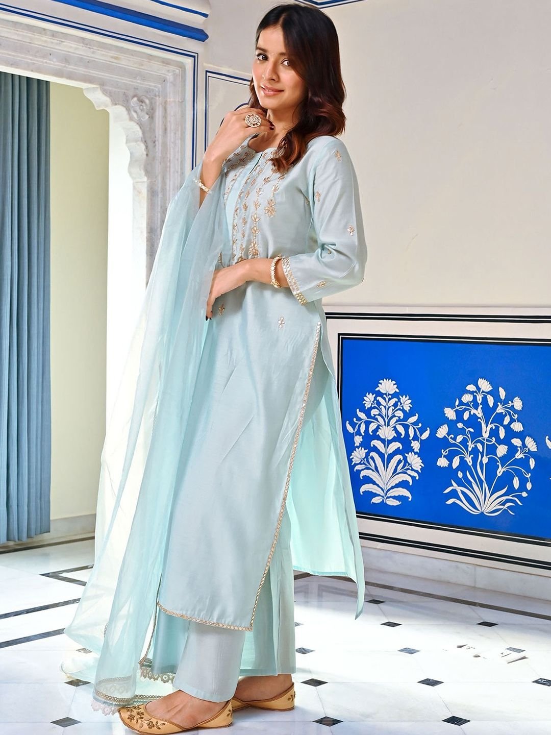 Lavanya The Label Ethnic Motifs Embroidered Pure Silk Kurta With Trousers & Dupatta