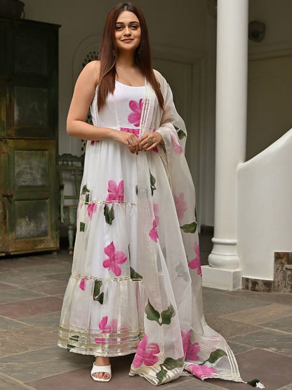 Floral Printed Empire Gotta Patti A-Line Kurta With Pyjamas & Dupatta
