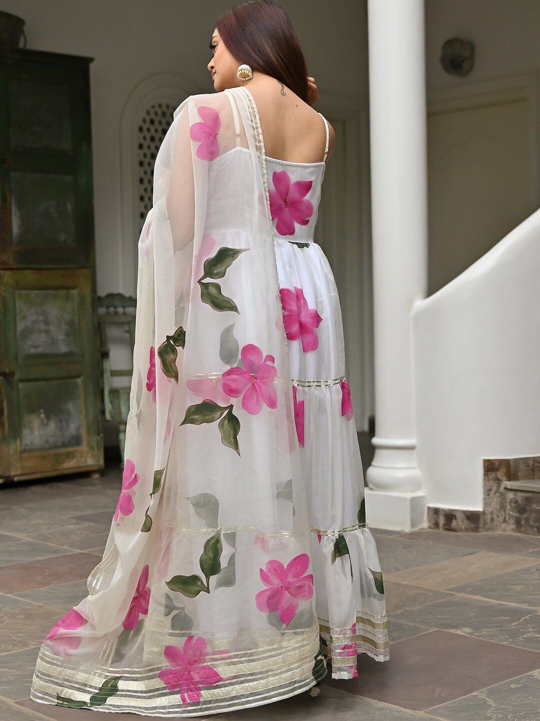 Floral Printed Empire Gotta Patti A-Line Kurta With Pyjamas & Dupatta