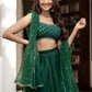 Green & Gold-Toned Embroidered Ready to Wear Lehenga & Blouse With Dupatta