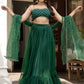 Green & Gold-Toned Embroidered Ready to Wear Lehenga & Blouse With Dupatta