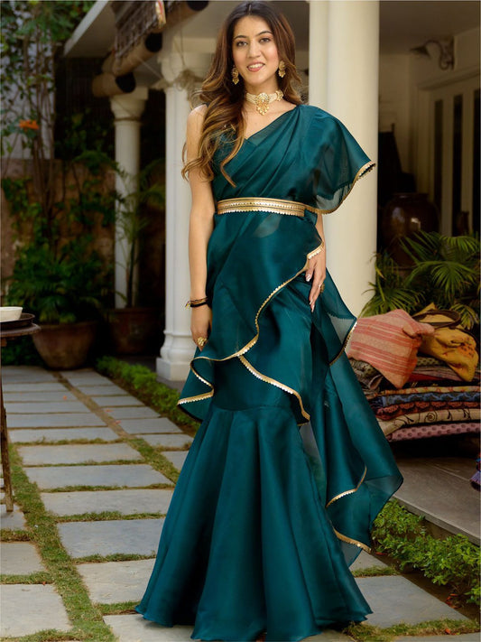 Green Organza Ready to Wear Saree