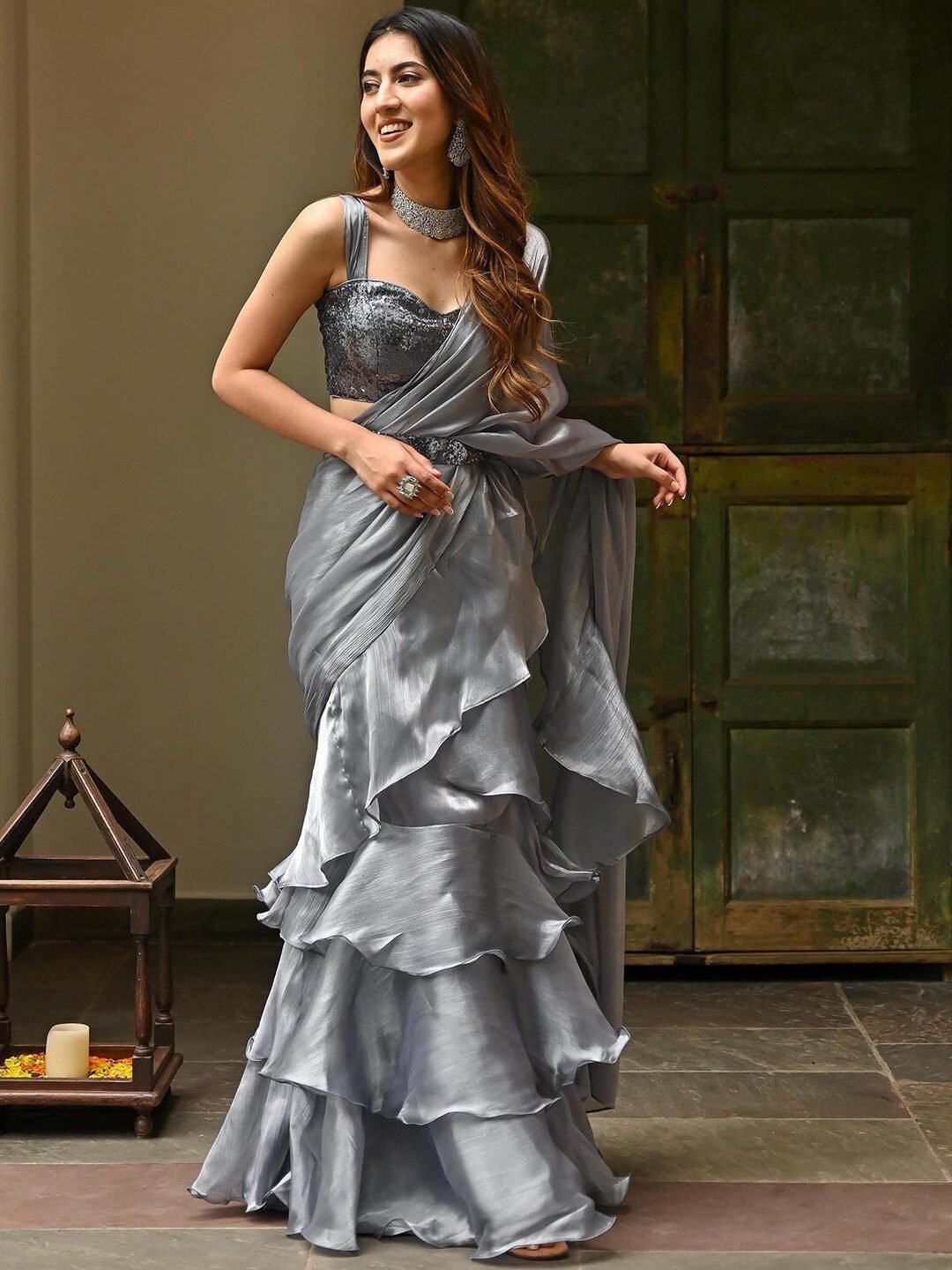 Lavanya The Label Grey Organza Saree