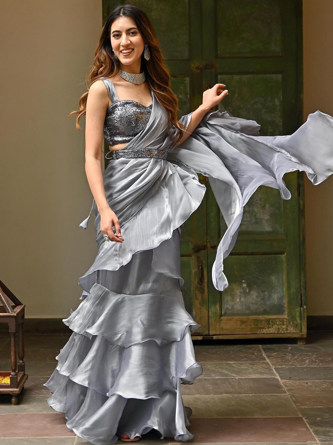 Lavanya The Label Grey Organza Saree