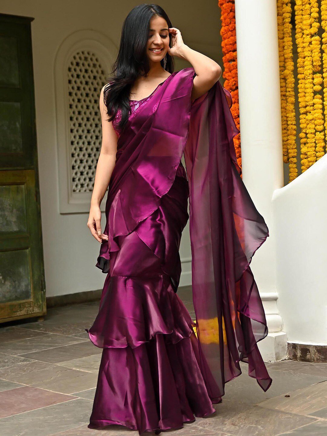 Lavanya The Label Magenta Organza Saree