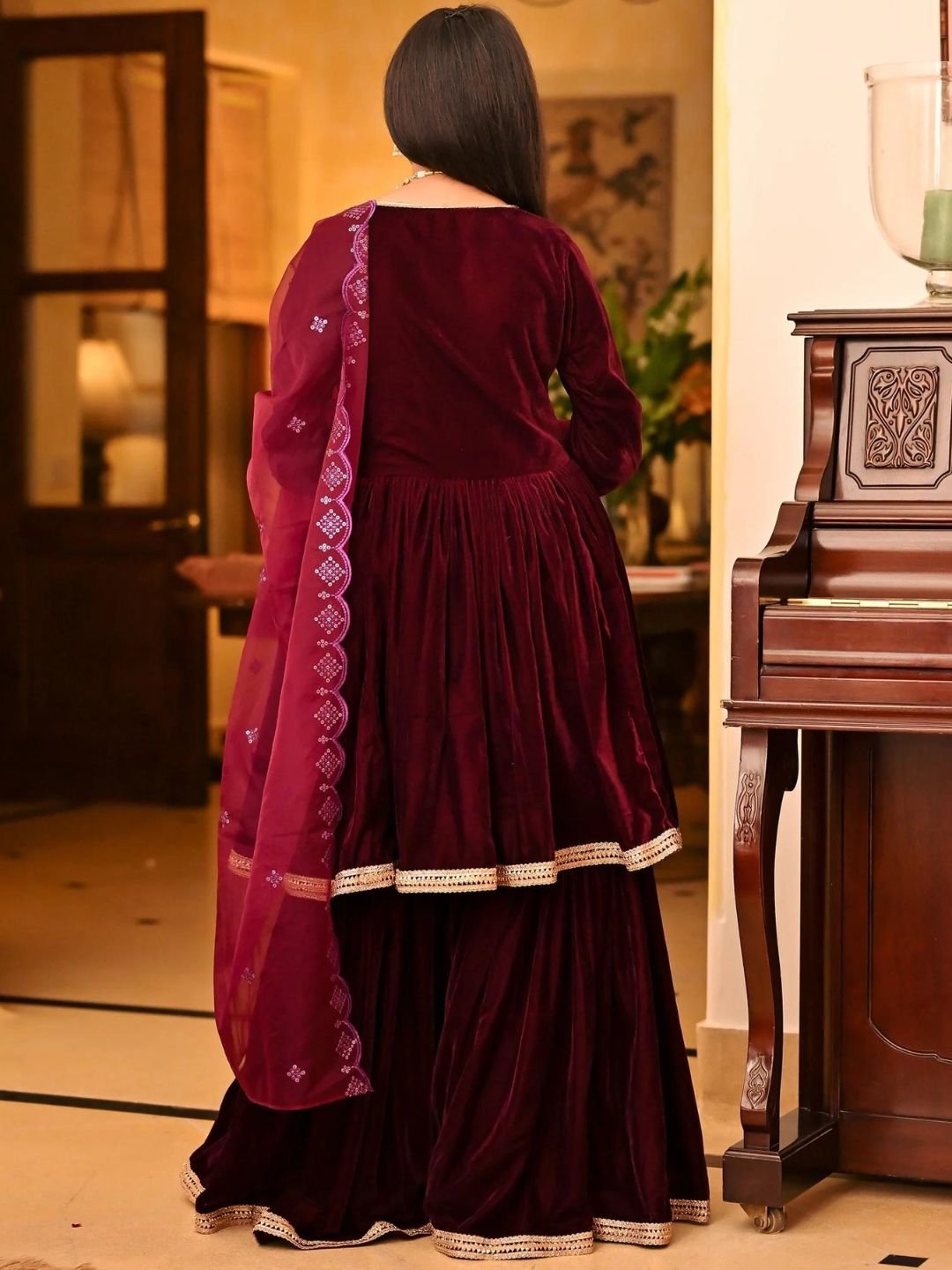 Lavanya The Label Magenta Velvet Sharara Set