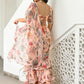 Lavanya The Label Peach-Coloured Floral Printed Ready To Wear Ruffle Saree
