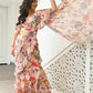 Lavanya The Label Peach-Coloured Floral Printed Ready To Wear Ruffle Saree