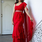 Lavanya The Label Red Pure Georgette Ruffles Saree