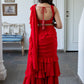 Lavanya The Label Red Pure Georgette Ruffles Saree