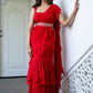 Lavanya The Label Red Pure Georgette Ruffles Saree