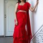 Lavanya The Label Red Pure Georgette Ruffles Saree